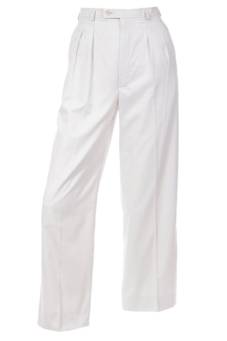 1980s Yves Saint laurent High Waist Pleated Dove Grey Cotton Trousers
