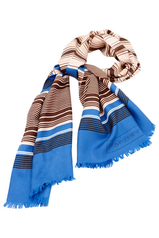 Yves Saint Laurent vintage Blue & Brown Striped Silk Scarf