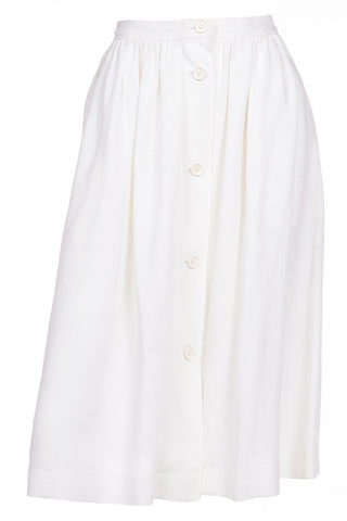 1980s Yves Saint Laurent White Linen Button Front Skirt