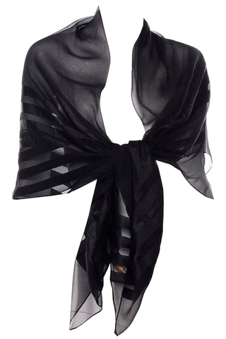 Yves Saint Laurent Foulards Silk Oversized Large Black Sheer Scarf or Shawl Wrap Vintage