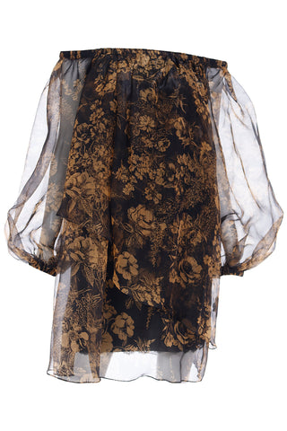 1990 Yves Saint Laurent Black & Gold Chiffon Runway Dress