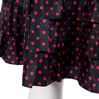 Ruffle Skirt Navy Blue And Pink Polka Dot Details