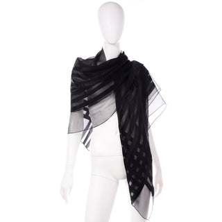 Yves Saint Laurent Foulards Silk Oversized Large Black Sheer Scarf or Shawl Wrap Foulard