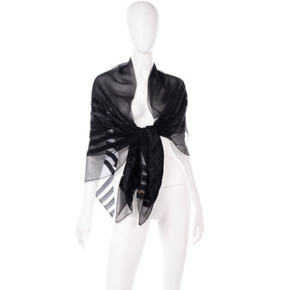 Yves Saint Laurent Foulards Silk Oversized Large Black Sheer Vintage Scarf or Shawl Wrap