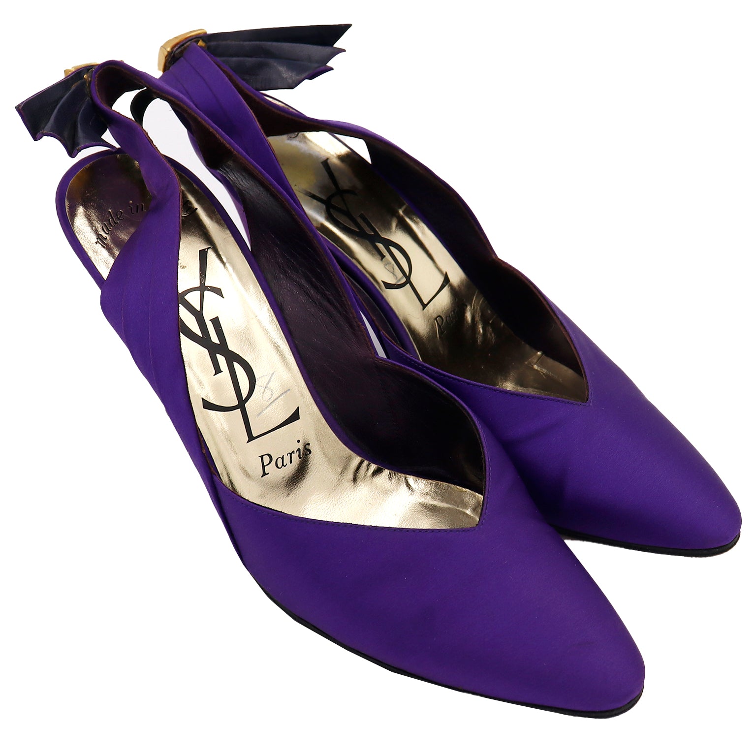Yves Saint Laurent 1985 Purple Slingback Shoes Gold Rhinestone Buckles Modig Yves Saint Laurent 1985 Purple Slingback Shoes Gold Rhinestone Buckles Modig