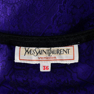 1990s Yves Saint Laurent Purple Jacquard Silk Sleeveless Top S/M