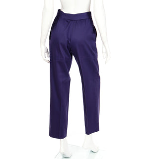 YSL 1980s Yves Saint Laurent Purple Cotton Trousers W Attached Sash Belt
