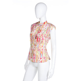 2000s Yves Saint Laurent Multi Colored Watercolor Blouse Made in France