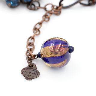 1980s Yves Saint Laurent Vintage Brown Gold & Blue Statement Necklace Made in France