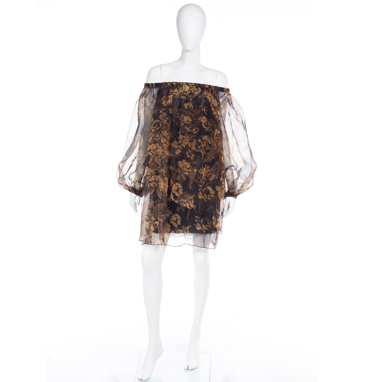 Yves Saint Laurent Black & Gold Chiffon Documented 1990s Dress Modig Yves Saint Laurent Black & Gold Chiffon Documented 1990s Dress Modig