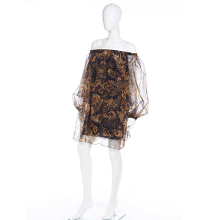 1990 Yves Saint Laurent Black & Gold Chiffon Runway Dress Medium