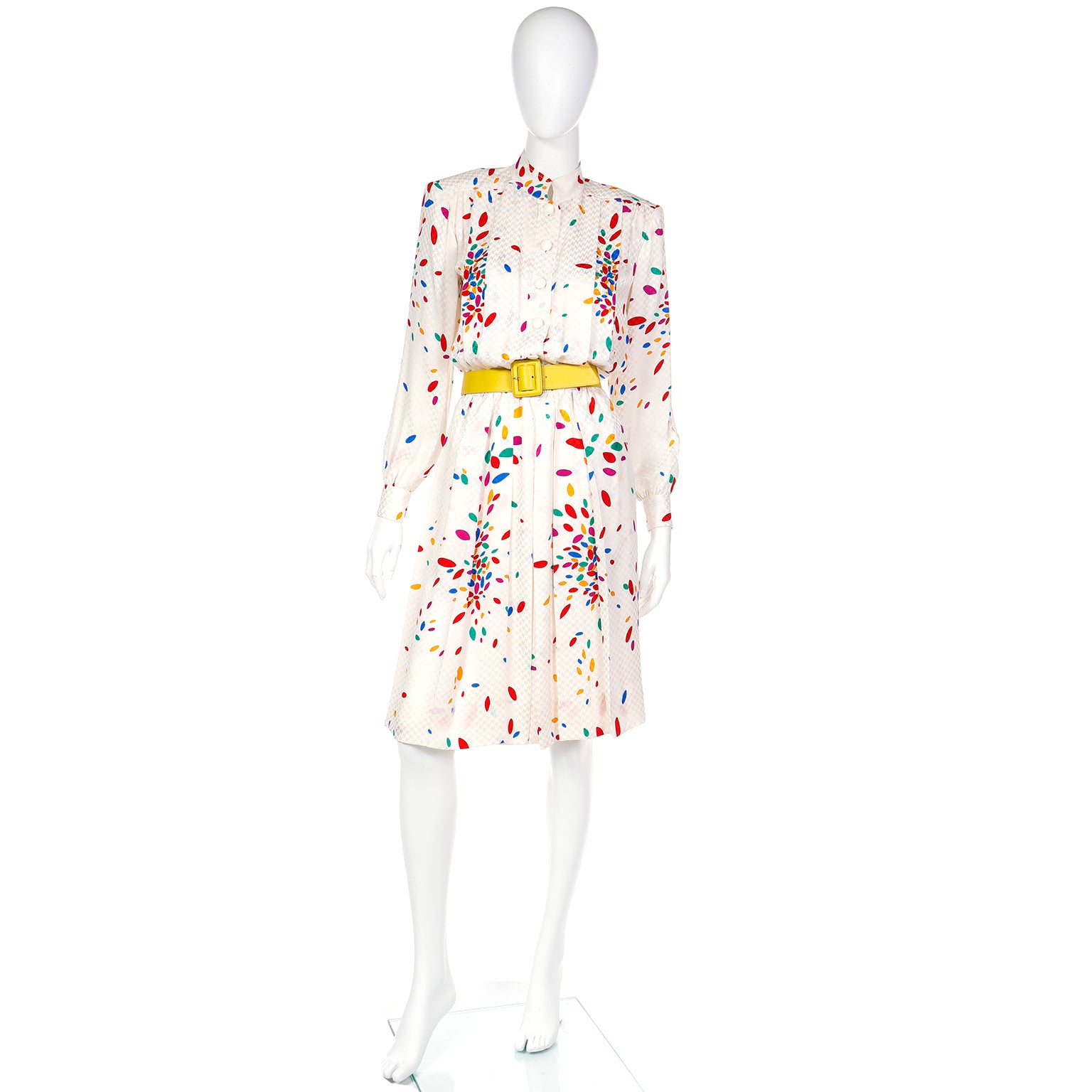 s Yves Saint Laurent Ivory Silk Dress w Colorful Confetti