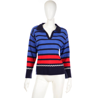 1990s Yves Saint Laurent Variation Blue and Red Striped Sweater