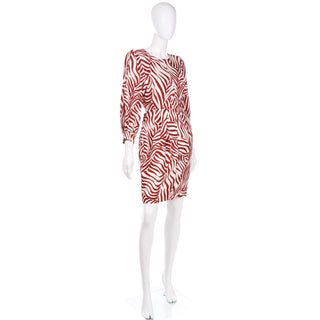 1988 Yves Saint Laurent Vintage Abstract Rust Zebra stripe Silk Dress