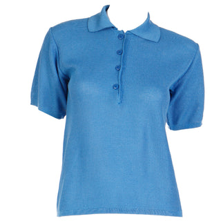 1970s Yves Saint Laurent Blue Cotton Short Sleeve Polo Shirt Made in France