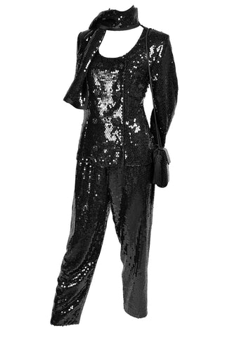 Vintage Yves Saint Laurent Black Sequins Evening Outfit