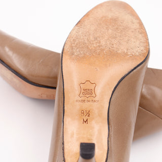 1980s Yves Saint Laurent Shoes YSL Almond Brown Pumps 8.5 Italy