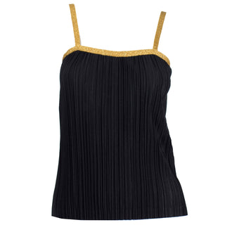 1970s Yves Saint Laurent Black Ribbed Camisole Top With Gold Trim Excellent