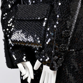 YSL Vintage Black Sequins Evening Pants Top Bag & Scarf 