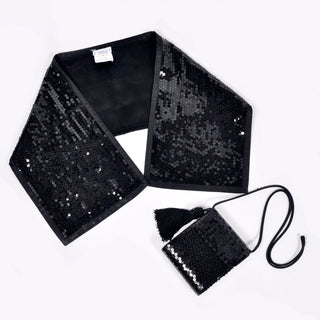 Black Sequins Yves Saint Laurent Evening Pants Top Handbag & Scarf
