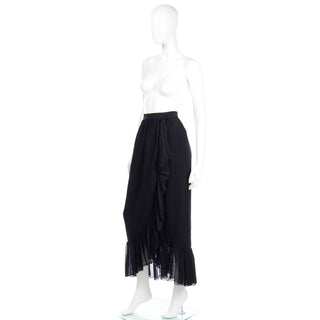 1970s Yves Saint Laurent Vintage Black Silk Long Ruffled Skirt 6