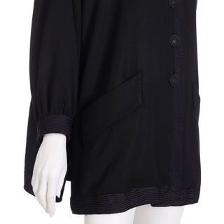 F/W 1990 Yves Saint Laurent Black Swing Coat with Textured Trim