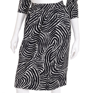 1984 Yves Saint Laurent Black & White Abstract Zebra Print Silk 2 Pc Dress