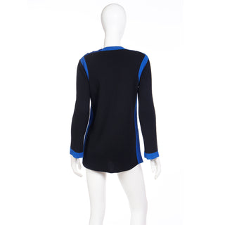Yves Saint Laurent Ribbed Black Sweater with Blue Trim