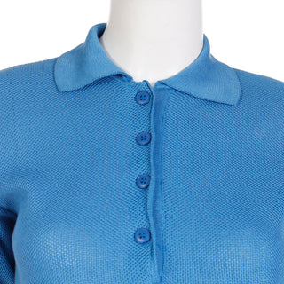 70's Yves Saint Laurent Blue Cotton Button Collar