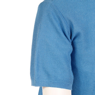 1970s Yves Saint Laurent Blue Cotton Short Sleeve Texture