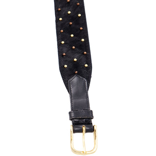 Yves Saint Laurent 1980's YSL Pony Fur Quilted Belt With Copper & Gold Studs gold hardware