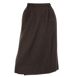 1980s Yves Saint Laurent Green & Gold YSL Wool Skirt S/M