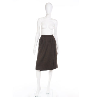 1980s Yves Saint Laurent Green & Gold YSL Wool Skirt lined