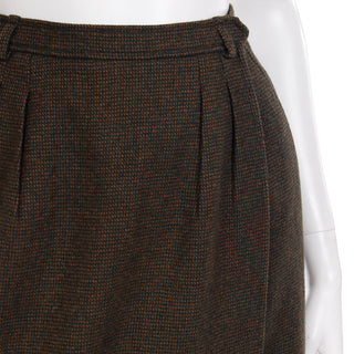 1980s Yves Saint Laurent Green & Gold YSL Wool Skirt Made in France