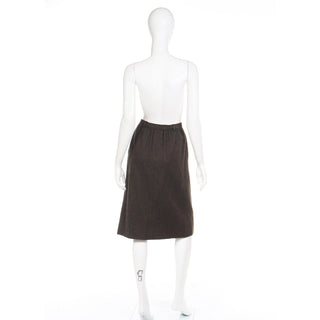 1980s Yves Saint Laurent Paris Green & Gold YSL Wool Skirt 