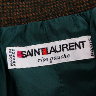 1980s Yves Saint Laurent Green & Gold YSL Wool Skirt Rive Gauche