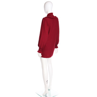 1970s Yves Saint Laurent Burgundy Red Knit Long Sweater w Fringe Size S/M
