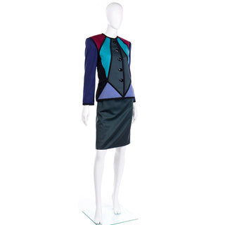 Iconic Yves Saint Laurent Vintage 1988 color block jacket and 2 skirts suit