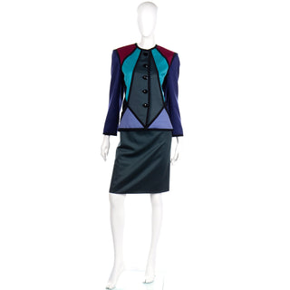 Yves Saint Laurent Vintage 1988 color block runway jacket and 2 skirts suit