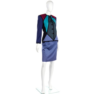 Rare Yves Saint Laurent Vintage 1988 color block jacket and 2 skirts suit collectible