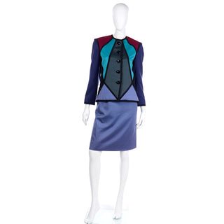 Runway Yves Saint Laurent Vintage 1988 color block jacket and 2 skirts suit