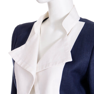 1990s Yves Saint Laurent Rive Gauche Navy Blue & White Cropped Jacket Made in France