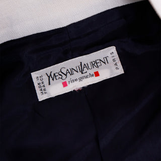 1990s Yves Saint Laurent Rive Gauche Navy Blue & White Cropped Jacket S/M