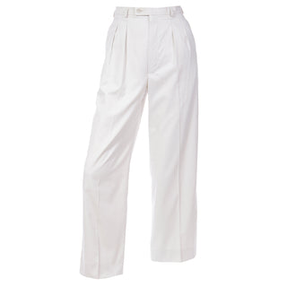 1980s Yves Saint laurent High Waist Pleated Dove Grey Cotton Trousers 40 Fr
