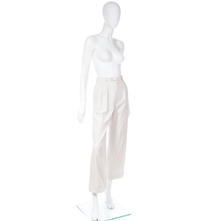 1980s Yves Saint laurent High Waist Pleated Dove Grey Cotton Trousers Small