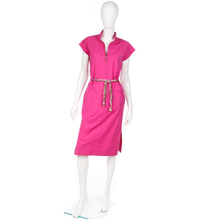 1980s Yves Saint Laurent pink cotton day dress with zipper pull