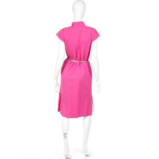 Vintage YSL pink cotton day dress with cap sleeves and belt