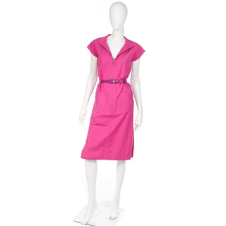 Yves Saint Laurent pink cotton day dress with two belts