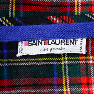 YSL Vintage Red Blue Plaid Wool Skirt Yves Saint Laurent 1970s Rive Gauche