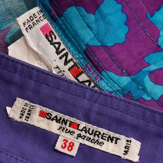 1980s Yves Saint Laurent Vintage 2 Pc Dress in Purple & Blue Floral Print size 38